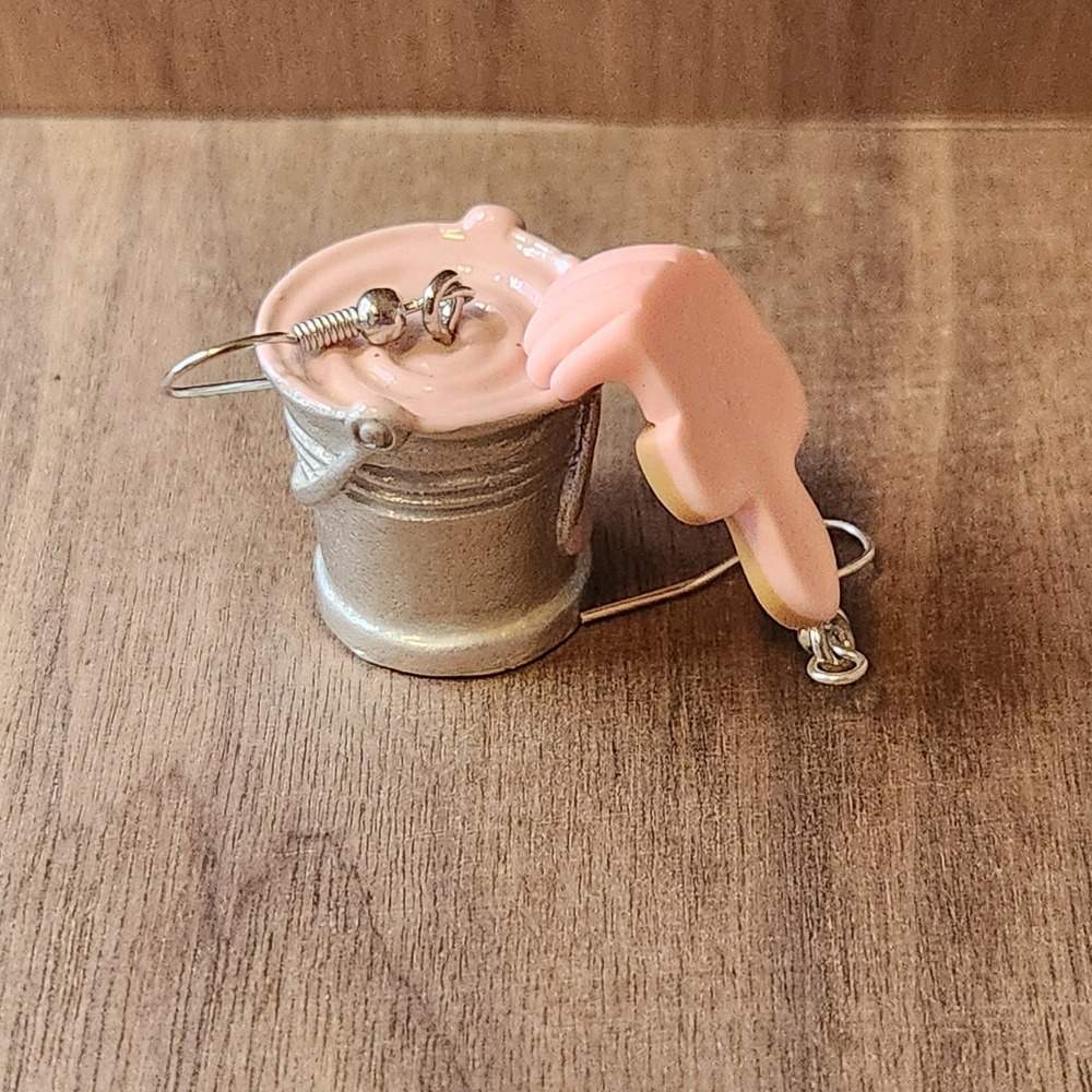 Paint Bucket Brush Earrings Silver Tone Artist Painter Craft Dangle Drop - Picture 4 of 11